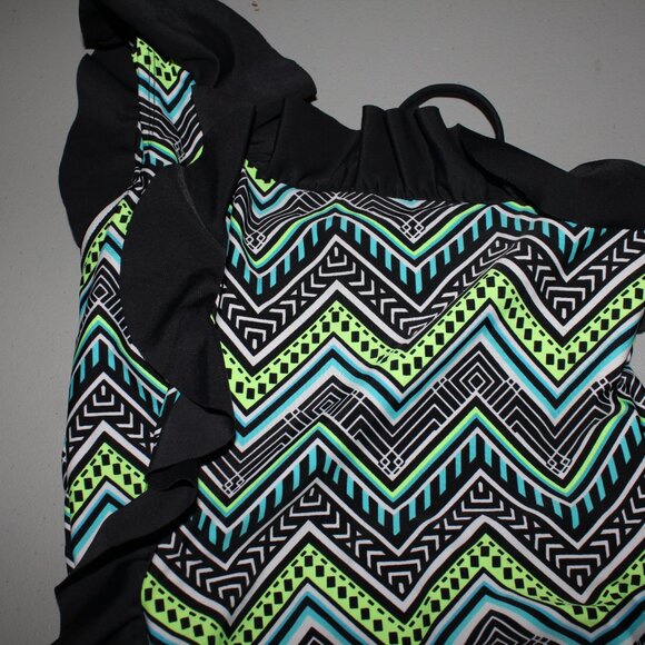 Green & Black 1 Pcs Justice Swimsuit Size 14 - Picture 3 of 8